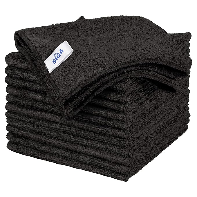 MR.SIGA Microfiber Cleaning Cloth, All-Purpose Microfiber Towels, Streak Free Cleaning Rags, Pack of 12, Black, Size 32 x 32 