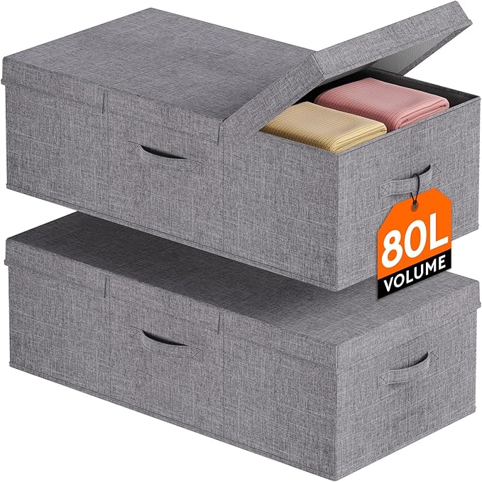 Lifewit 80L Under Bed Storage Containers, 9.8 Inch Tall Underbed Clothes Storage Organizer Bin with Sturdy Sidewalls, Bottom,