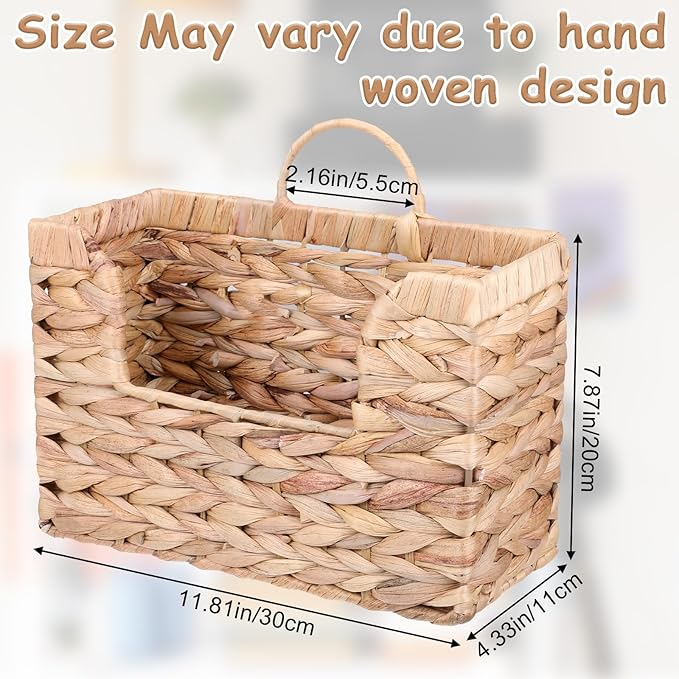 WLLHYF Woven Hanging Magazine Holder Water Hyacinth Storage Basket Wall Mounted Wicker Organizer Boho Modern Farmhouse Book R