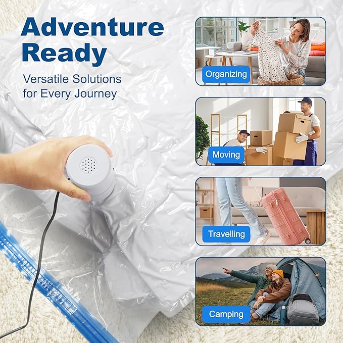 HOUSE DAY 22 Pack Vacuum Seal Bags For Clothing Travel, Vacuum Bags With Electric Pump, Vacuum Sealer Bag for Clothes, Comfor