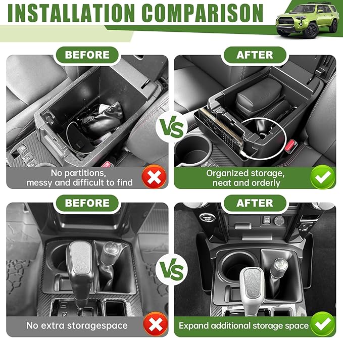 3PCS Center Console Organizer for 2010-2024 Toyota 4Runner Gear Shift Side Tray Hanging and Insert Armrest Storage Boxs for 4 Runner Accessories(3PCS Center Console Organizer/Fit 10-24)
