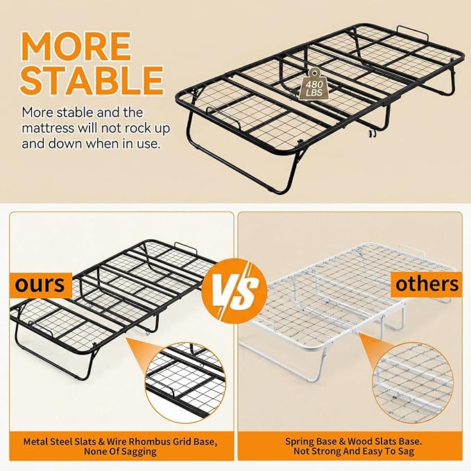 MAMIZO Foldable Bed,Portable Bed,Folding Bed with Mattress,75" x 31" Twin Size Rollaway Bed with Mattress for Adults,Metal Fr