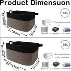 96L Large Blanket Basket,24"x16"x15"Rectangle Storage Bin with Handles,Woven Rope Laundry Basket for Toys, Clothes,Magazines,