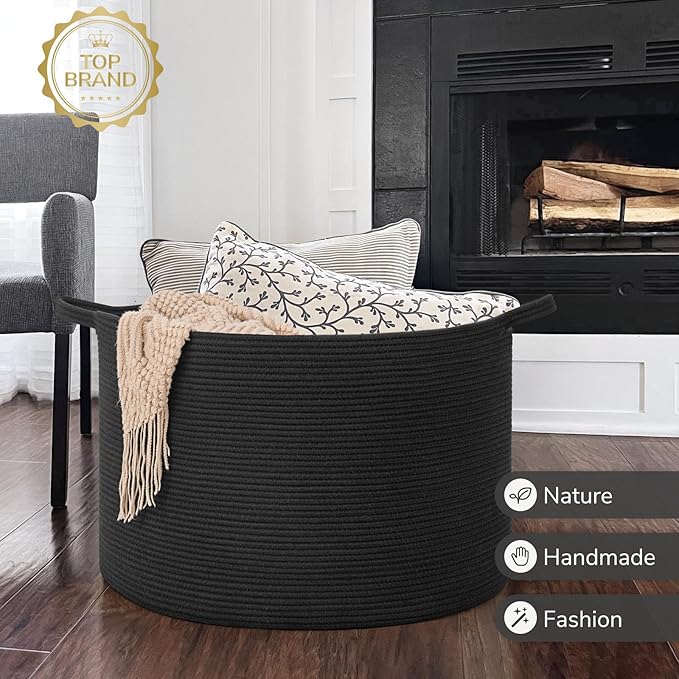 INDRESSME 115L Extra Large Cotton Rope Blanket Basket, Woven Storage for Living Room Toy Baskets Kids Baby Laundry Hamper for