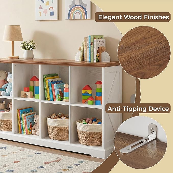IRONCK 8 Cube Storage Organizer, Farmhouse Cube Bookshelf with Storage, Cube Shelf Organizer for Bedroom, Living Room and Hom