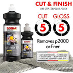 SONAX Cut & Finish 225141 | High Performing Polish/Compound | Rated 5 Cut & 5 Gloss | Removes Paint Defects, P1500 Sanding Marks & Water Spots | Long Work Time & Easy Wipe-Off | Silicone-Free | 250ml