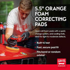 Griot's Garage Orange Foam Correcting Pads for Car Polishing and Detailing, Removes Light to Moderate Paint Defects, Durable, Machine-Washable, 10516, 5.5", Set of 2
