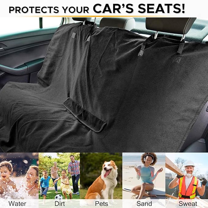 Back Seat Cover Waterpoof Rear Bench Towel Seat Cover for Gym Swimming Surfing Running, Non-Slip Rear Seat Protector Universa