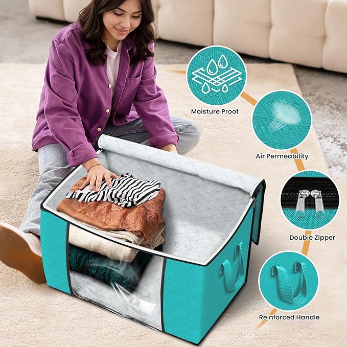 Fab totes 24 Gallons Clothes Storage, Foldable Thick Fabric Blanket Storage Bags, Containers for Organizing Bedroom, Closet, 