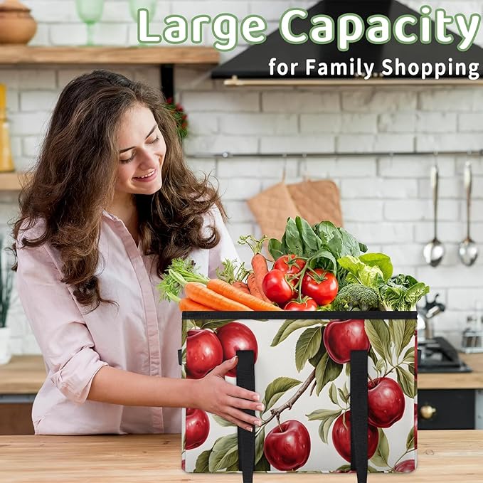 Reusable Grocery Bags Heavy Duty Shopping Bags Foldable Large Tote Bags with Long Handles & Hard Bottom
