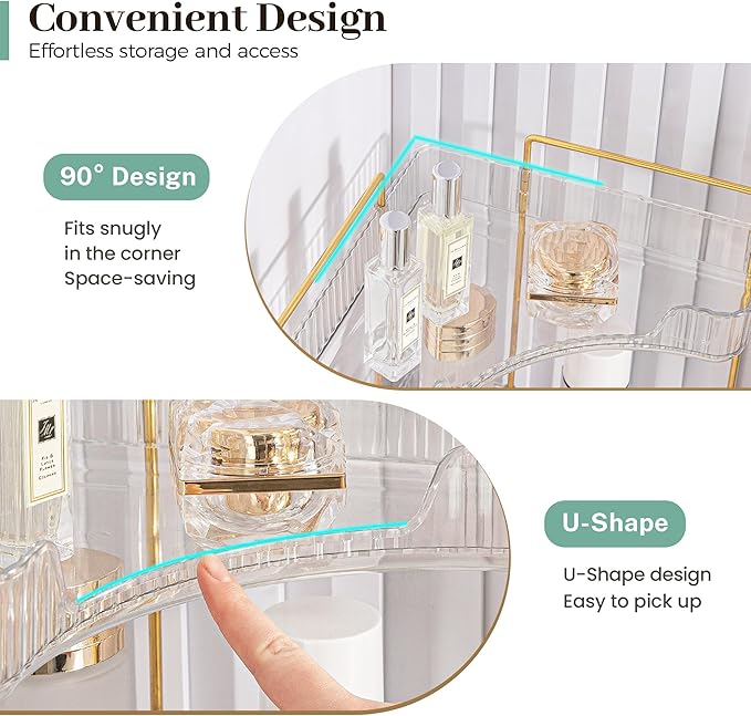 Aveniee Corner Bathroom Counter Organizer, 3 Tier Makeup Perfume Storage for Vanity, Countertop SkinCare Stand Shelf Holder f