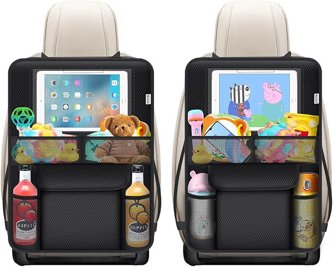 Meolsaek Kick Mats Back Seat Protector, Waterproof Oxford Seat Back Protector, Car Seat Back Protector for Kids, Back of Seat Protector for Kids Feet Car Seat (Black C -2pc)