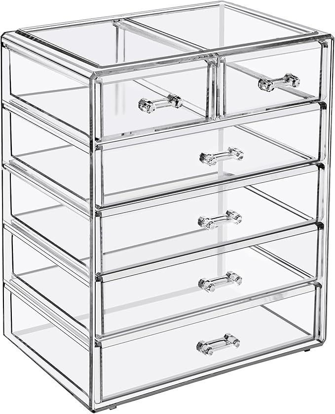 Sorbus Acrylic Makeup Organizer Set, 6-Drawer Vanity & Countertop Cosmetic Storage with Small & Wide Drawers, Clear Makeup St
