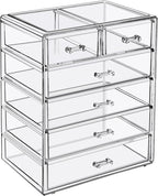 Sorbus Acrylic Makeup Organizer Set, 6-Drawer Vanity & Countertop Cosmetic Storage with Small & Wide Drawers, Clear Makeup St