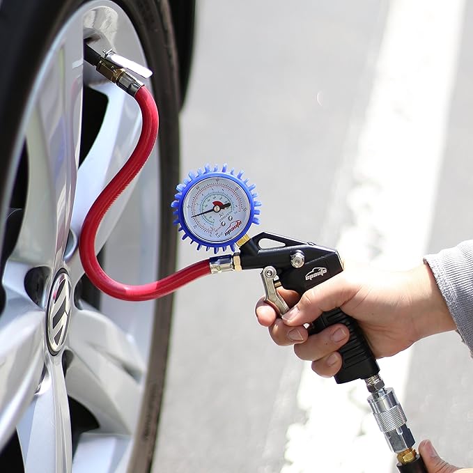 EPAuto Heavy Duty 120 PSI Tire Inflator Gauge with Hose and Quick Connect Plug