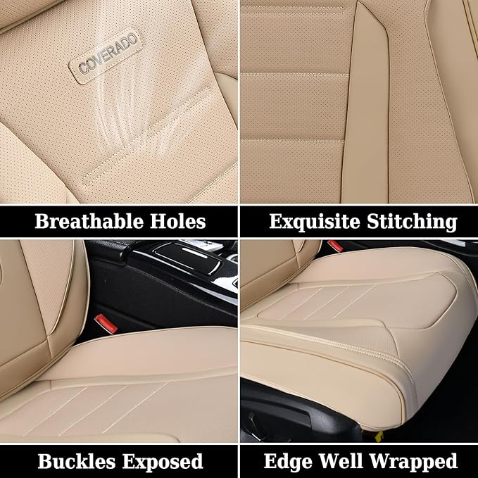 Coverado Front and Back Seat Covers for Cars, Nappa Leather Car Seat Covers, Automotive Seat Covers for Trucks, 5 Seats Water