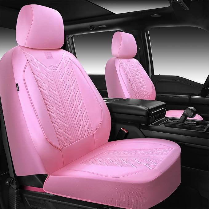 CAR PASS Waterproof Car Seat Covers Full Set,Neoprene Car Seat Covers 5 Seats,3D Tyre Embossed Pink Seat Covers All-Weather N