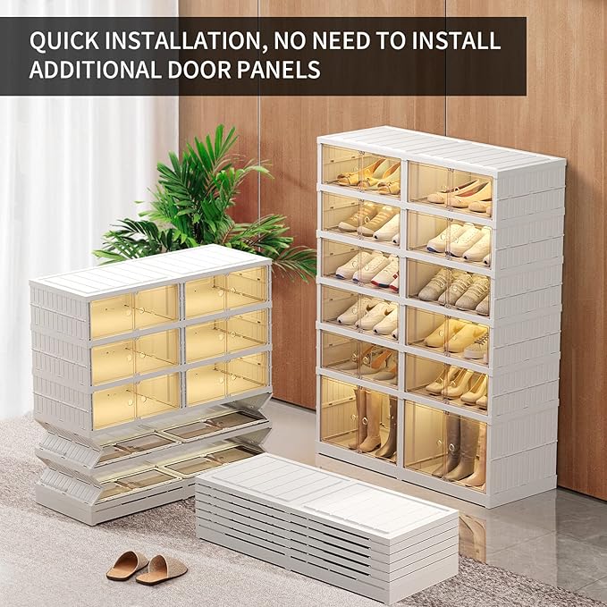 CIMLORD 6-Tier Foldable Shoe Rack Organizer for Closet 24Pairs Plastic Shoe Shelf Collapsible Shoes Storage Box Clear Shoe Bo
