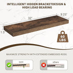 32 Inch Floating Shelves, 3D Textured Wood Grain, 32"x9.25"x1.5" Inch Deep Floating Shelves for Wall, Wooden Shelves for Bath