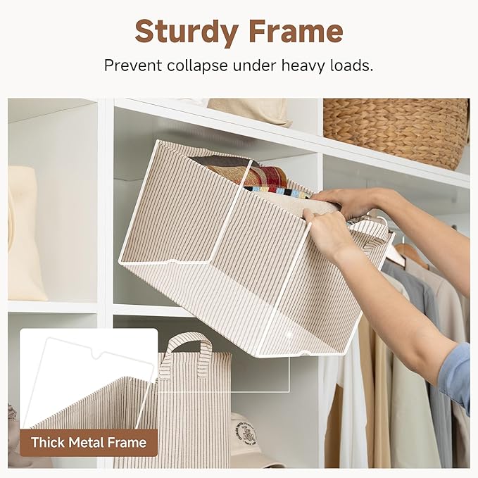 StorageWorks Storage Bins, Fabric Storage Bins for Shelves, Large Storage Baskets with Metal Frame, Closet Baskets and Bins w