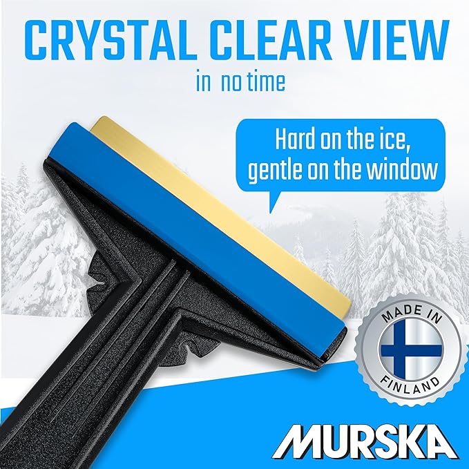 Car Ice Scraper Brass Blade - fast, easy & efficient - [ 2 Pack ] Brass Ice Scraper for Car - Ice Scrapers for Car Windshield Ice Scraper - Original Murska from Europe - for Winter - A054-2 Black Blue