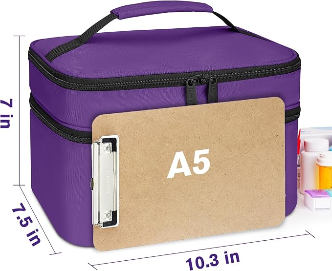 Mancro Dual Layers Pill Bottle Organizer Bag, Medicine Pill Organizer Bag with Lockable Zipper, Medicine Travel Bag for Pills