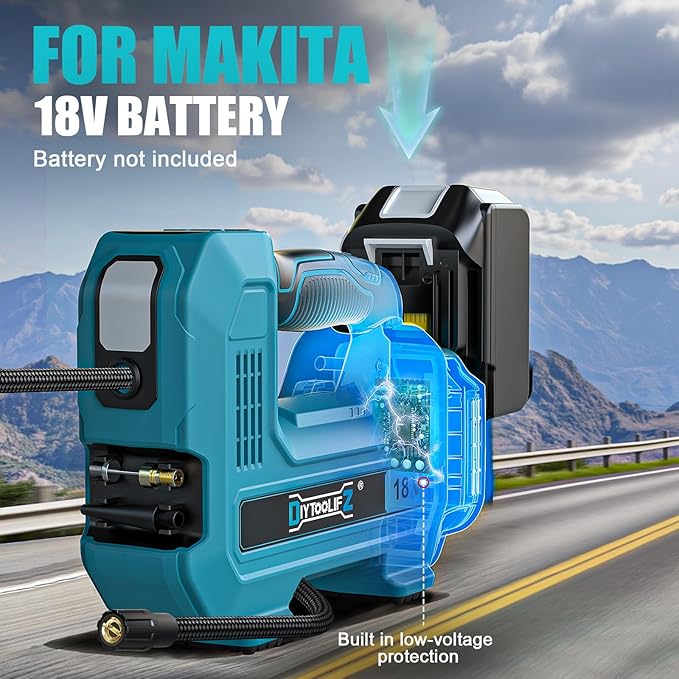 160PSI Cordless Tire Inflator Compatible with Makita 18V Air Compressor, Portable Air Pump Automatic Shut Off, LED Light, Digital Pressure Gauge for Cars Motorcycles Bike Ball(Bare Tool)
