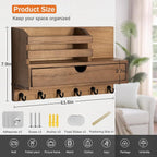 dreampossible Key and Mail Holder for Wall, Mail Organizer Wall Mount with 6 Hooks and Storage Drawer, Wooden Key Rack Hanger