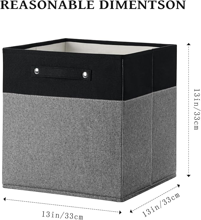 FinishingBo 13 x 13 Inch Fine Linen Storage Bins with Handles，Fabric Cube Boxs，Basket Organizers for Shelves for Home, Closet