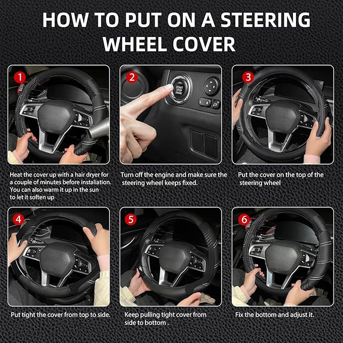 NBTEPEM Customized Auto Car Steering Wheel Cover for Honda Accord, Civic, CR-V, HR-V, Pilot, Microfiber Leather Sport Steerin