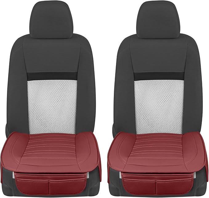 Motor Trend Faux Leather Front Seat Cover for Cars - Set of 2 Burgundy Front Car Seat Covers for SUV & Truck with Storage Poc
