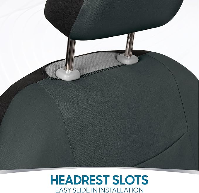 BDK PolyPro Car Seat Covers Full Set in Solid Charcoal – Front and Rear Split Bench Seat Covers for Cars, Easy to Install, Ac