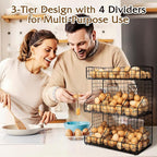 X-cosrack Egg Holder Countertop, 3 Tier Egg Rack with Labels Dividers to Separate Eggs, Stackable Wire Baskets for Fresh Egg,