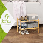 BMOSU 2-Tier Bamboo Small Shoe Rack Premium Stackable Shoe Shelf Storage Organizer for Hallway Closet Living Room Entryway Or