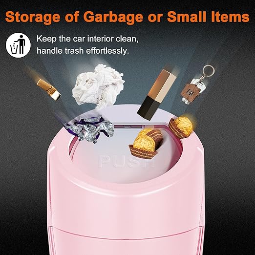 Car Trash Can, Mini Car Trash Bin with Lid, Leakproof Cup Holder Car Garbage Can with 20 Trash Bags, Vehicle Front Back Seat Organizers and Storage for Car, Home, Office, Pink