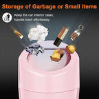 Car Trash Can, 2 Packs Mini Car Trash Bin with Lid, Leakproof Cup Holder Car Garbage Can with 60 Trash Bags, Vehicle Front Back Seat Organizers and Storage for Car, Home, Office, Pink
