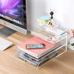Clear Acrylic Desk Organizer for Office or Home Desk Drawer Dividers, Makeup Vanity Storage Bins, Stackable 4-Pack, Acrylic A
