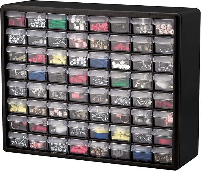 Akro-Mils 64-Drawer Plastic Drawer Storage Cabinet for Garage Organization, Bead Organizer, Building Bricks Storage, Teacher 