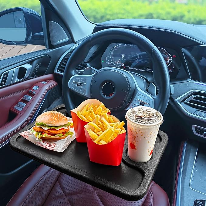 Steering Wheel Tray With Cup & Pen Holder for Eating, Makeup, Working, Writing - Car Desk Suitable for Cars, SUVs, Pickup Trucks and RVs