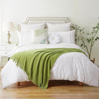 BATTILO HOME Apple Green Throw Blanket for Couch, Soft Chenille Knit Throws with Tassels for Home Decor, Spring Green Throws 