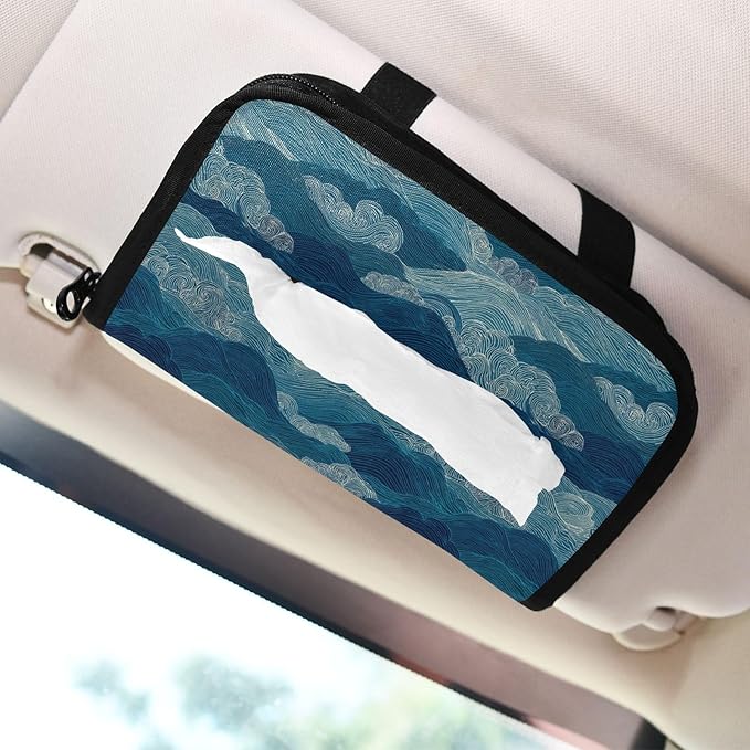 Car Tissue Holder Car Visor Organizer Tissue Box Holder for Car Sun Visor Organizer with Car Vehicle Accessories Essentials Interior for Women Men TealBlue WaveRidge FineLines LayeredWaves