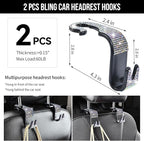 CAR PASS 23 PCS Bling Diamond Car Accessories Set for Women, Leather Car Seat Covers Full Set Sparkly Rhinestone15'' Steering Wheel Covers Shining Diamond Floor Mats Car Interior Sets, Multicolor