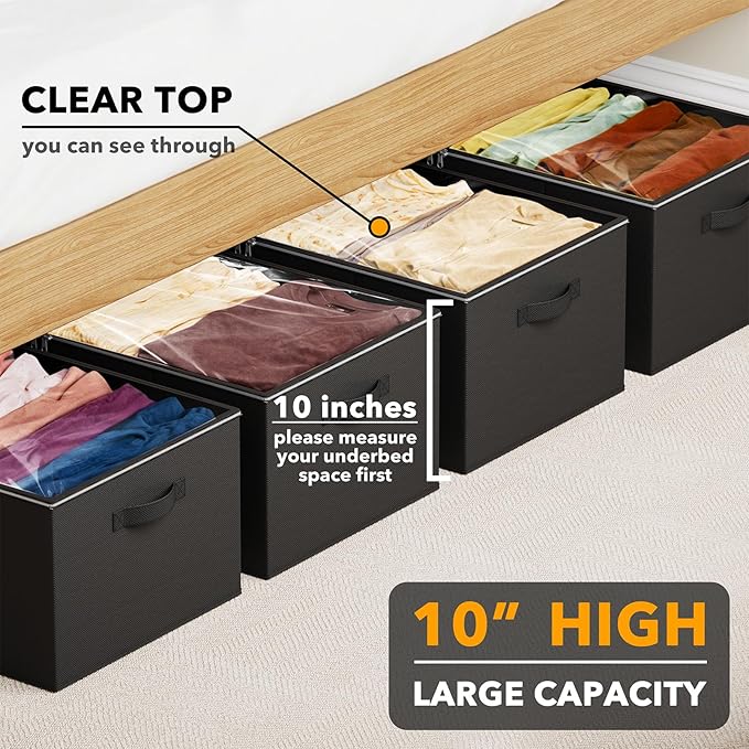 SpaceAid 4 Pack 10" High Under Bed Storage Containers, Large Underbed Storage Organizer Bins with Lids for Bedroom, Dorm, Clo