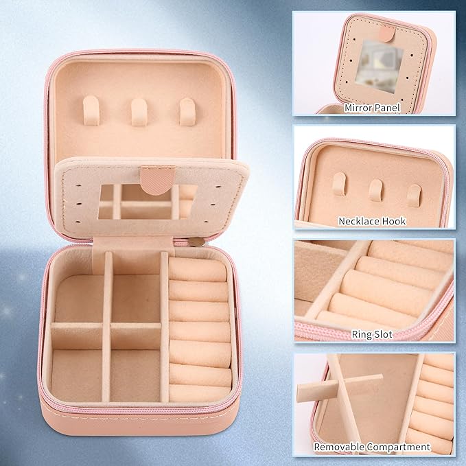 Neveika Jewelry Box with Mirror,Small Jewelry Organizer Box，Travel Jewelry Case for Women，Gift Jewelry Boxes for Female Girls