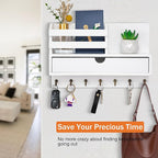 dreampossible Key and Mail Holder for Wall, Mail Organizer Wall Mount with 6 Hooks and Storage Drawer, Wooden Key Rack Hanger