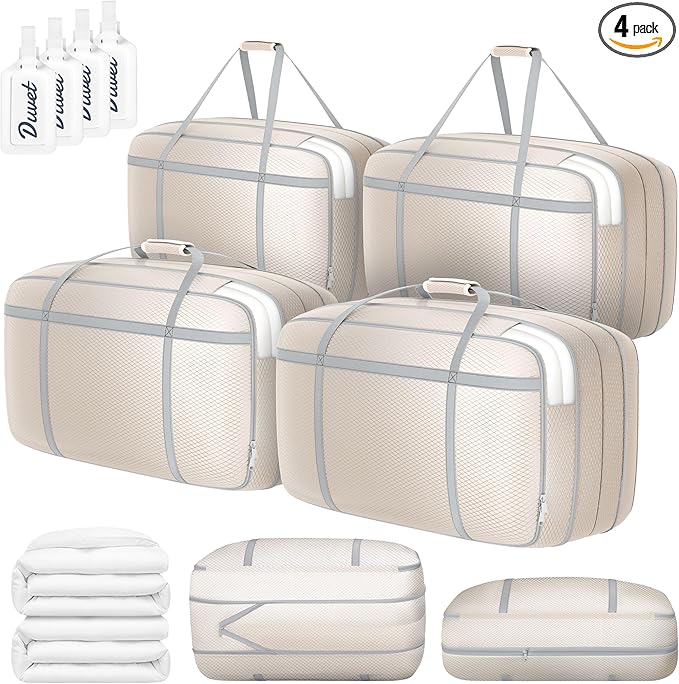 DIMJ Large Compression Comforter Storage Bag with Carry Handls, 100L Washable Blanket Storage Packing Totes, Space Saving Con