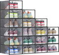 SONGMICS Shoe Boxes, Shoe Storage Organizers Rack for Closet, Plastic Stackable Sneaker Containers Case, 18 Pack, Transparent