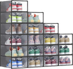 SONGMICS Shoe Boxes, Shoe Storage Organizers Rack for Closet, Plastic Stackable Sneaker Containers Case, 18 Pack, Transparent