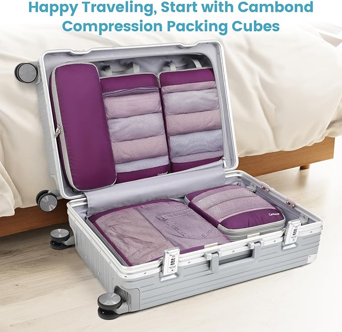Cambond See Through Mesh Compression Packing Cubes - 5 Piece Expandable Space Saving Packing Cubes for Travel with Underwear 