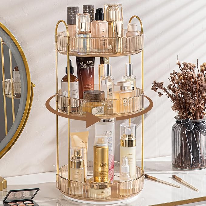 shuang qing Rotating Makeup Organizer for Vanity, High-Capacity Skincare Clear Make Up Storage Perfume Organizers Cosmetic Dr